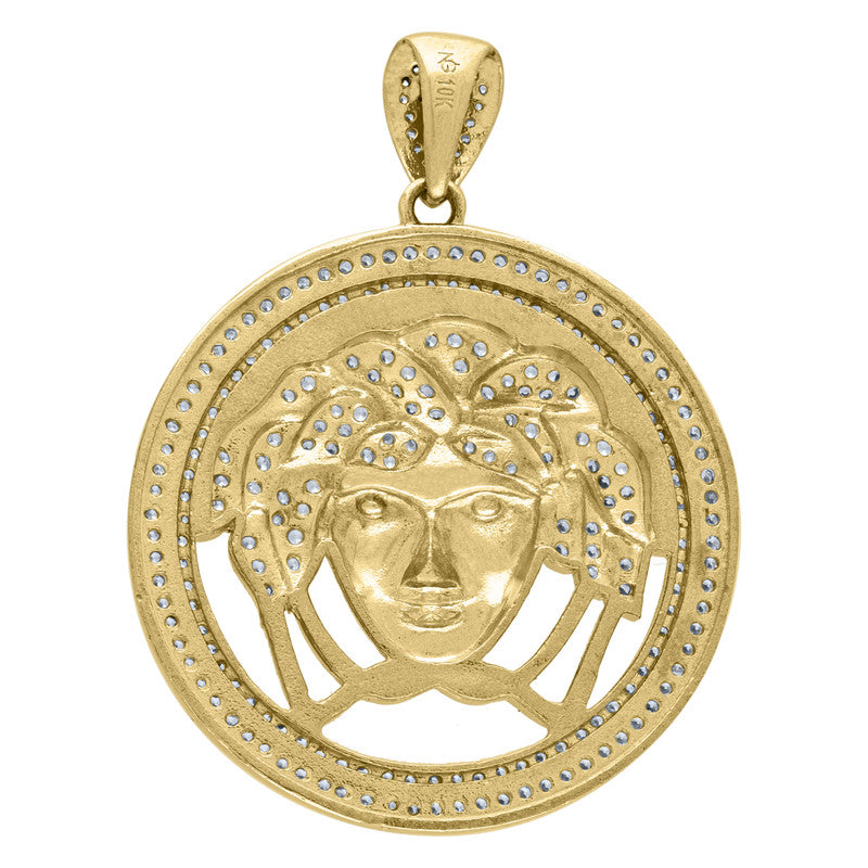 10kt Yellow Gold Mens Cubic-Zirconia Medusa Egyptian Fashion Charm Pendant