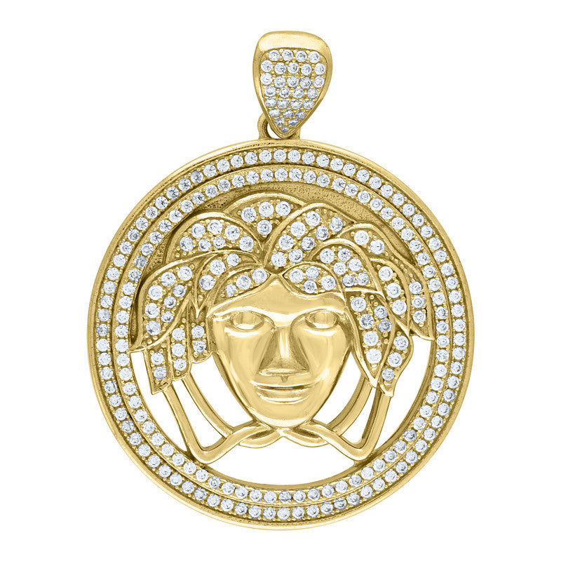 10kt Yellow Gold Mens Cubic-Zirconia Medusa Egyptian Fashion Charm Pendant