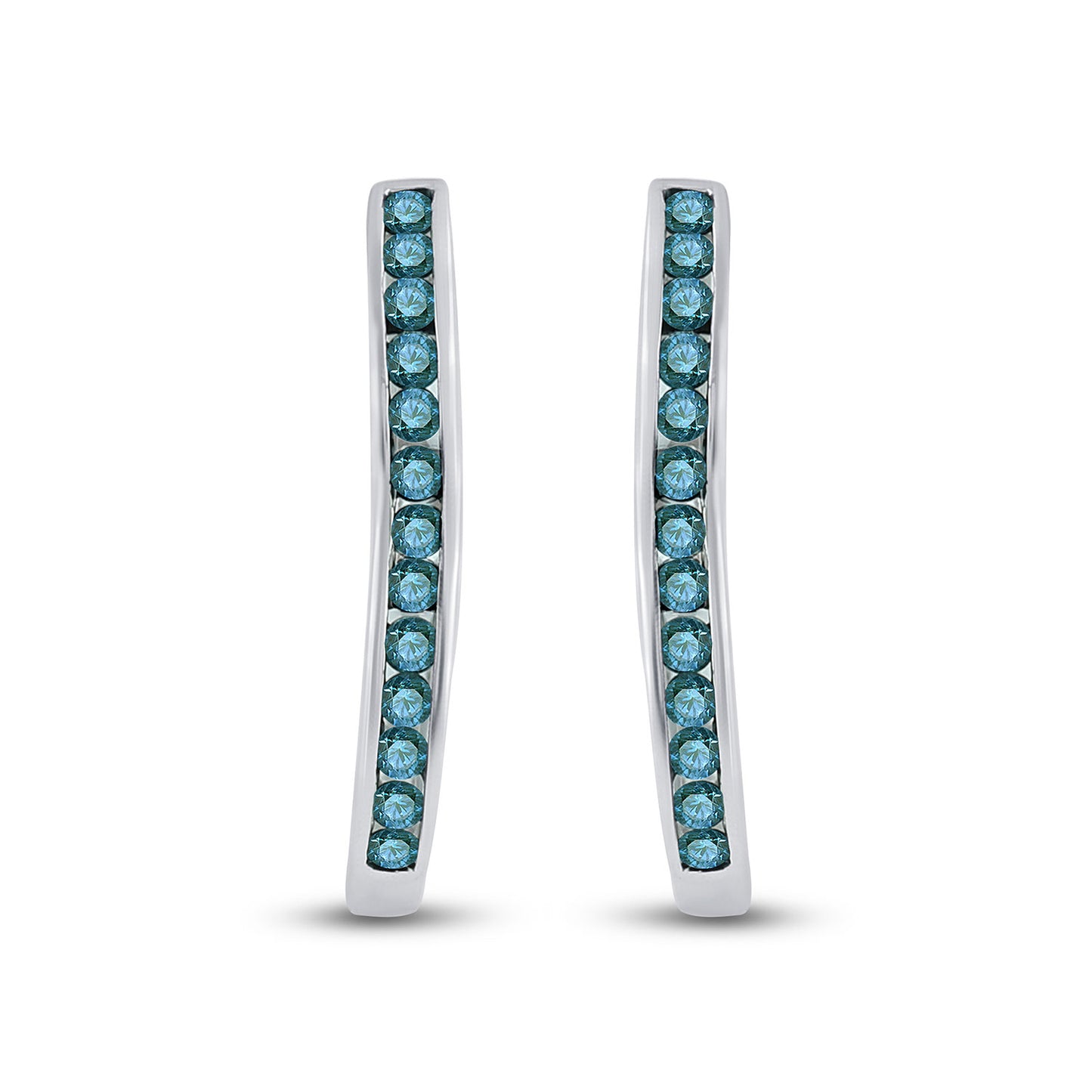 10K White Gold Womens Round Blue Color Enhanced Diamond Hoop Earrings 1/4 Cttw, Length: 0.56 In, Width: 0.1 In