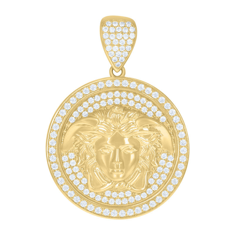 10kt Yellow Gold Mens Cubic-Zirconia Medusa Egyptian Fashion Charm Pendant