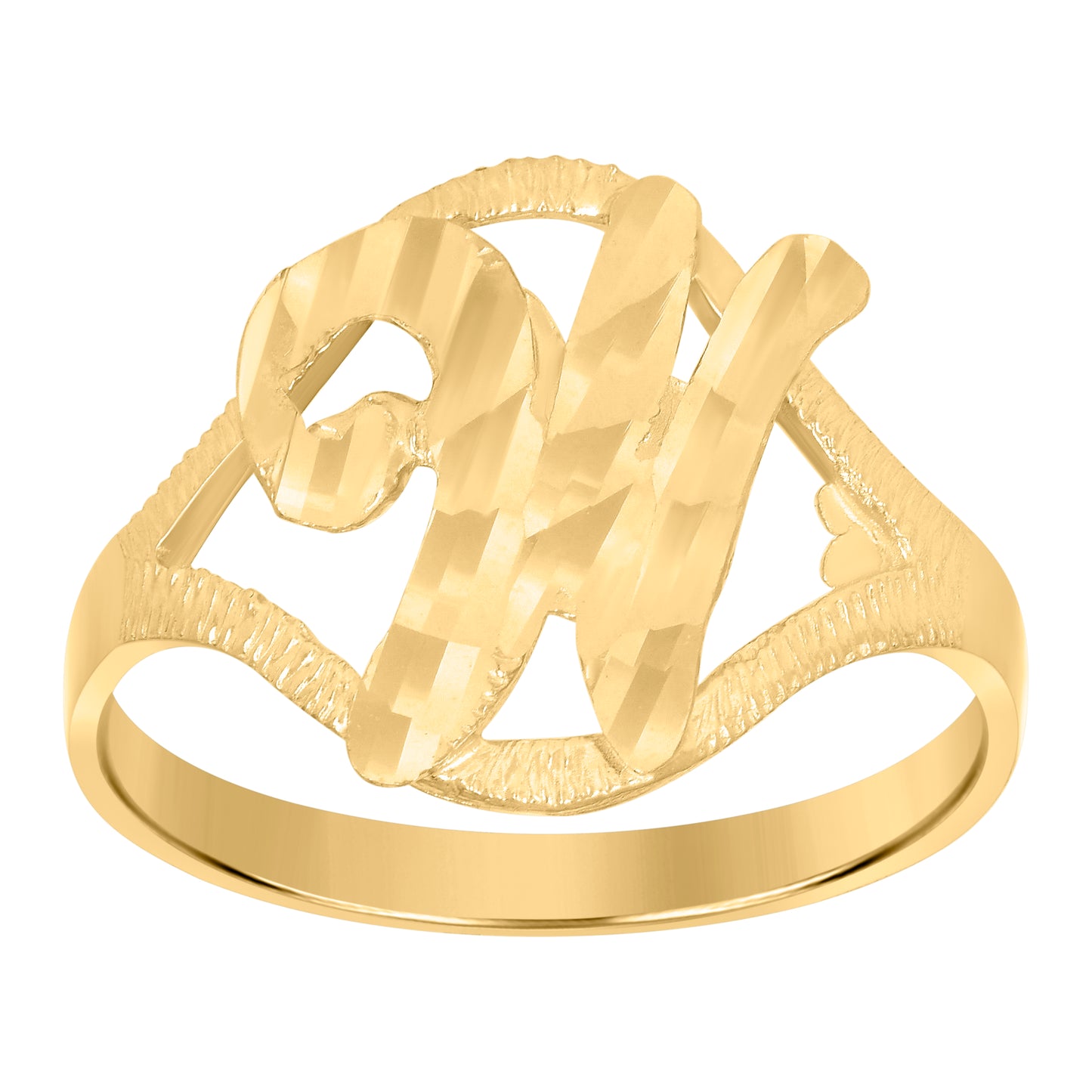 10K Yellow Gold Womens Diamond-Cut Textured Initial Letter Bridal Anniversary Engagement Wedding Band Ring