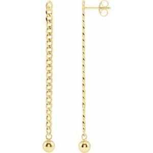 14K Yellow Gold 5Mm Curb Chain Dangle Bead Earrings