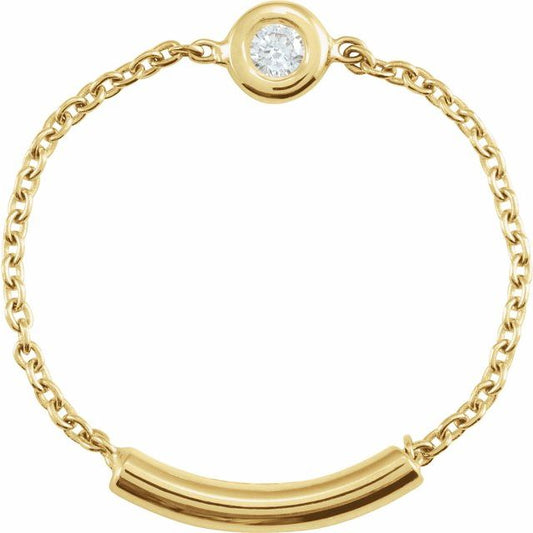 14K Yellow Gold Round 1.6 Mm I3, H :: .02 Ct Polished .02 Ct Natural Diamond Bezel Set Chain Ring With Sizing Bar, Size 7