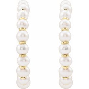 14K Yellow Gold Pair 4 Mm Cultured White Freshwater Pearl Earrings, Length: 30.3 Mm, Thickness: 4.2 Mm