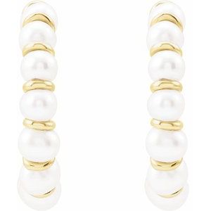 14K Yellow Gold Pair 3 Mm Cultured White Freshwater Pearl Earrings, Length: 14.9 Mm, Thickness: 3 Mm