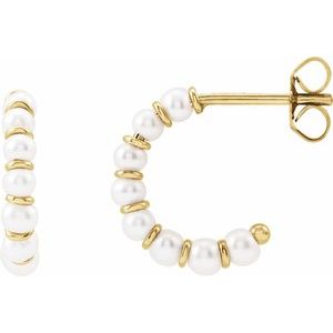 14K Yellow Gold Pair 3 Mm Cultured White Freshwater Pearl Earrings, Length: 14.9 Mm, Thickness: 3 Mm