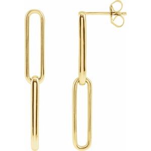 14K Yellow Gold 33.85 X 4.95 Mm Pair Friction Back Polished Paperclip-Style Earrings