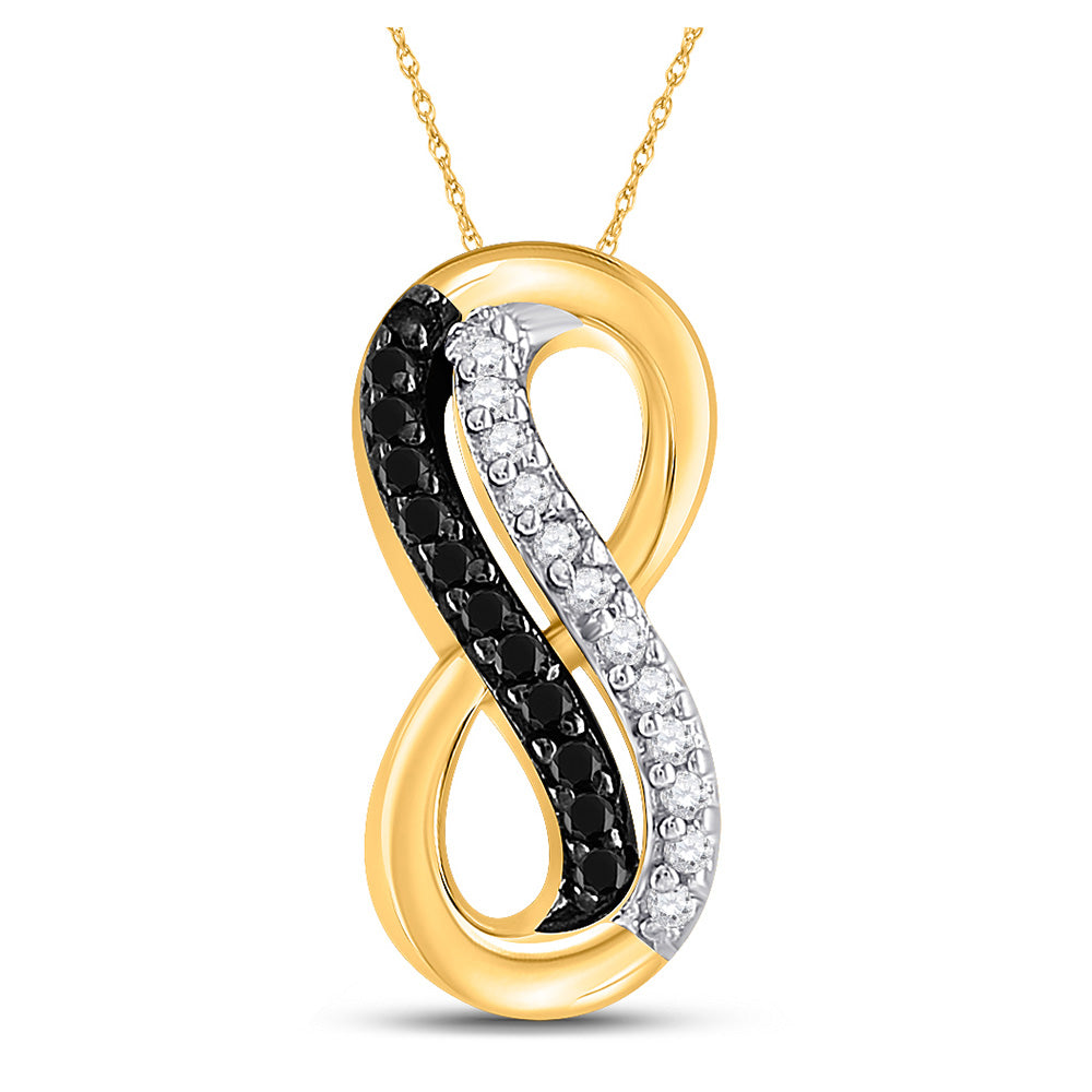 10K Yellow Gold Womens Round Black Color Enhanced Diamond Infinity Pendant 1/10 Cttw, Length: 0.63 In, Width: 0.29 In
