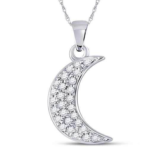 10K Yellow Or White Gold  Womens Round Diamond Crescent Moon Pendant 1/8 Cttw, Length: 0.63 In, Width: 0.33 In