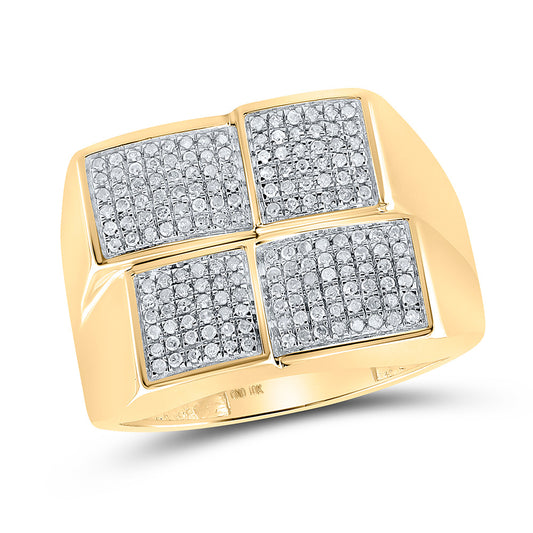 10K Yellow Gold Mens Round Diamond Square Ring 1/2 Cttw, Mens Size: 7-13