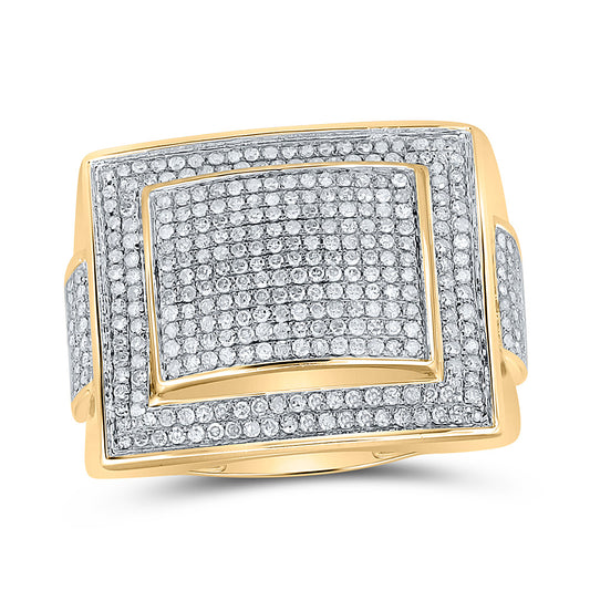 10K Yellow Gold Mens Round Diamond Square Cluster Ring 1 Cttw, Mens Size: 7-13