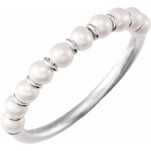 14K White Gold Pearl 3 Mm Cultured Freshwater Pearl Ring Size 7