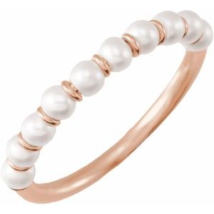 14K Rose Gold Pearl 3 Mm Cultured Freshwater Pearl Ring Size 7