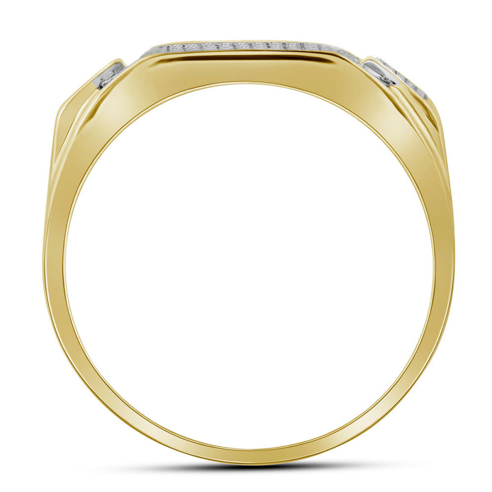 10K Yellow Or Rose Or White Gold  Mens Round Diamond Rectangle Cluster Ring 1/2 Cttw, Mens Size: 7-13
