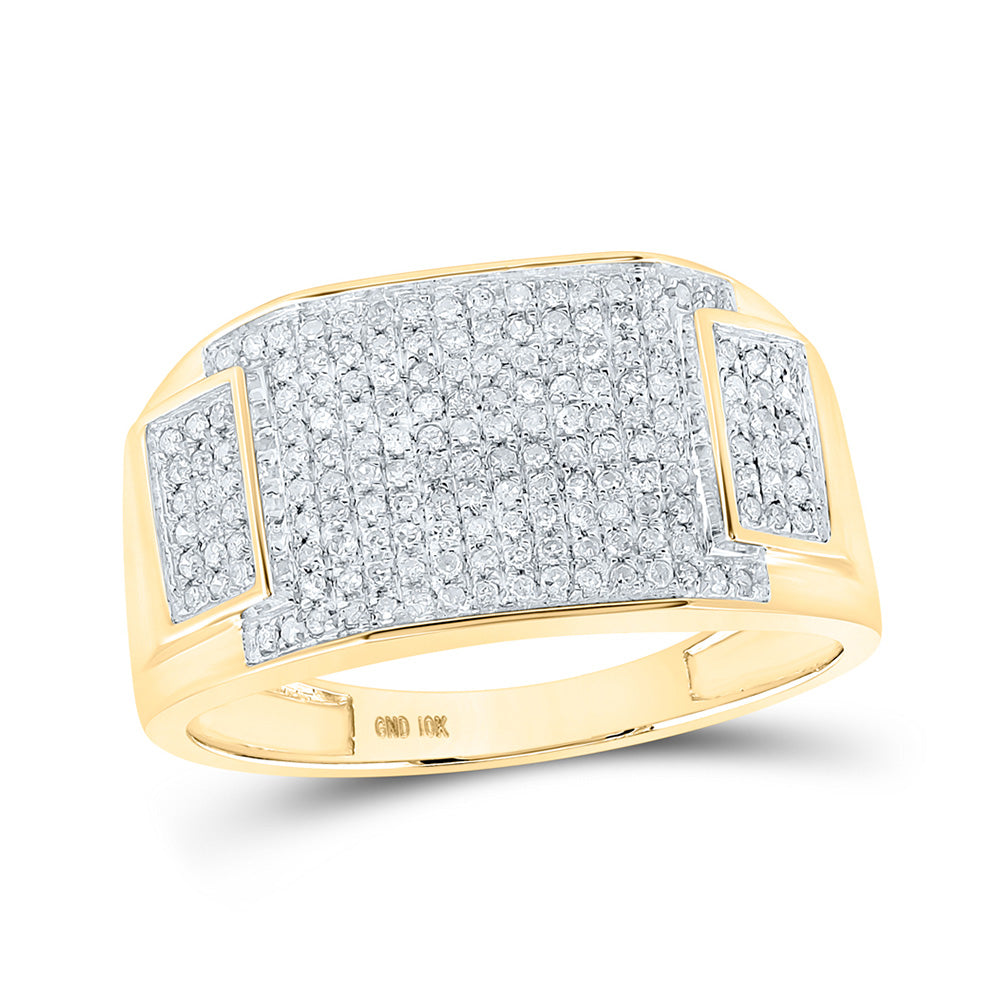10K Yellow Or Rose Or White Gold  Mens Round Diamond Rectangle Cluster Ring 1/2 Cttw, Mens Size: 7-13