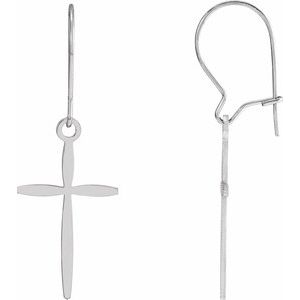 14K White Gold 30.5 X 10.7 Mm Pair Backless Polished Cross Earrings