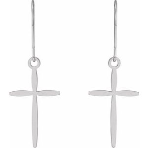 14K White Gold 30.5 X 10.7 Mm Pair Backless Polished Cross Earrings