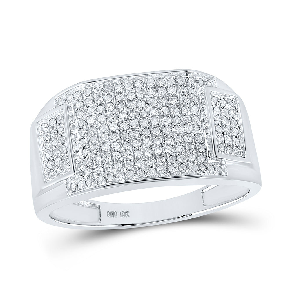 10K Yellow Or Rose Or White Gold  Mens Round Diamond Rectangle Cluster Ring 1/2 Cttw, Mens Size: 7-13