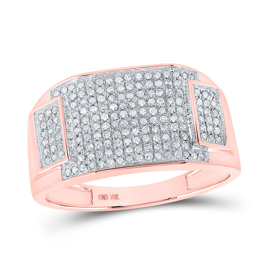10K Yellow Or Rose Or White Gold  Mens Round Diamond Rectangle Cluster Ring 1/2 Cttw, Mens Size: 7-13