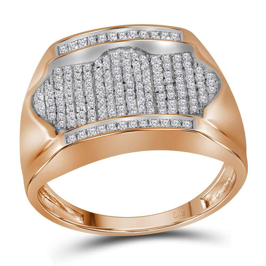 10K Yellow Or Rose Gold Mens Round Diamond Rectangle Arched Cluster Ring , Mens Size: 7-13