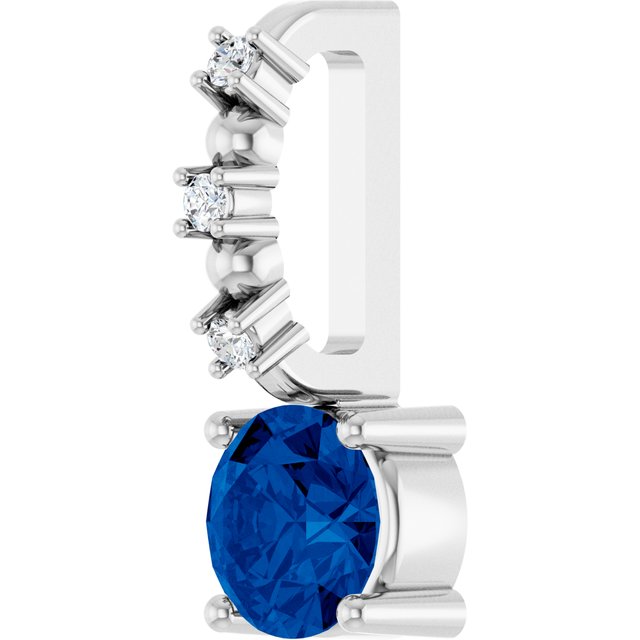 14K White Gold Or Sterling Silver Round  4Mm I1, G-H Polished Imitation Blue Sapphire And .01 Ctw Natural Diamond Charm/Pendant