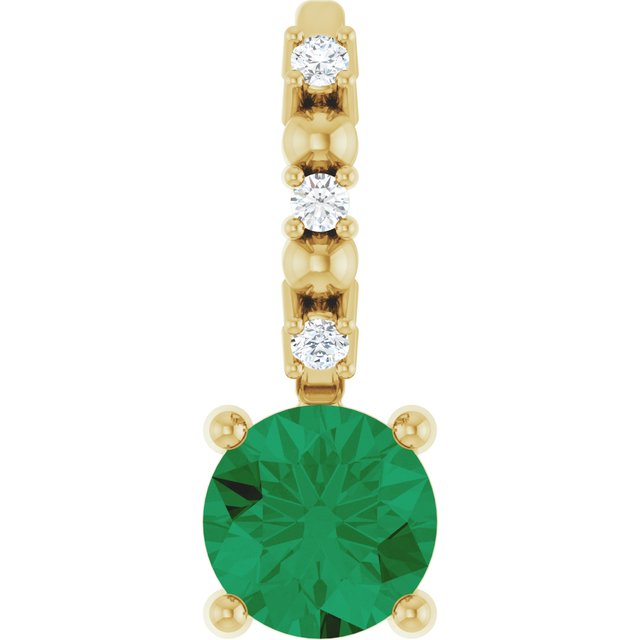 14K Yellow Or White Gold Round 4Mm I1, G-H Polished Lab-Grown Gemstone And .01 Ctw Natural Diamond Charm/Pendant