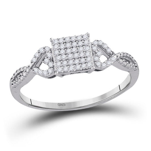 10K White Gold Womens Round Diamond Square Cluster Ring 1/5 Cttw, Womens Size: 5-10