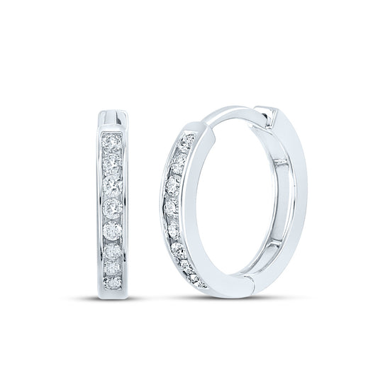 10K White Or Yellow Gold Womens Round Diamond Hoop Earrings