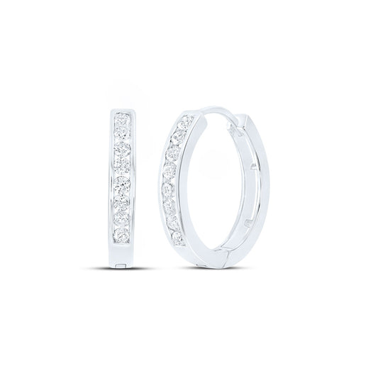 10K White Or Yellow Gold Womens Round Diamond Hoop Earrings