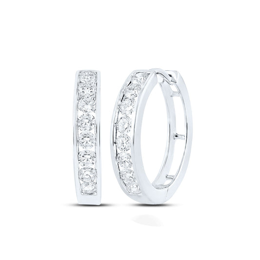 10K White Gold Womens Round Diamond Timeless Hoop Earrings 1 Cttw, Length: 0.74 In
