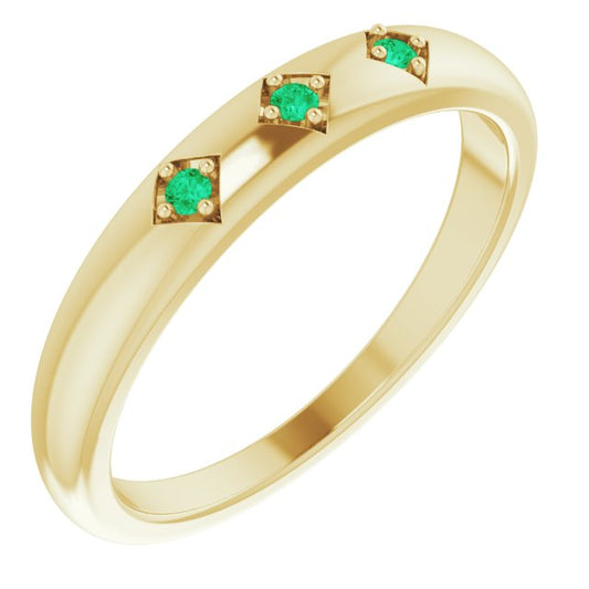 14K Yellow Gold Round 1.5 Mm Polished Natural Emerald Stackable Ring, Size 7