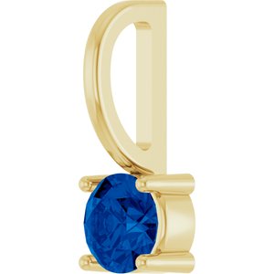 14K Yellow Gold Round 4 Mm Lab Grown Blue Sapphire Pendant