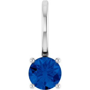 14K White Gold Round 4 Mm Lab Grown Blue Sapphire Pendant