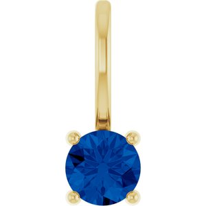 14K Yellow Gold Round 4 Mm Lab Grown Blue Sapphire Pendant