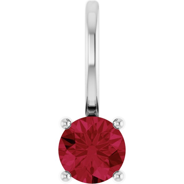 14K White Gold Round 4 Mm Polished Lab-Grown Ruby Charm/Pendant