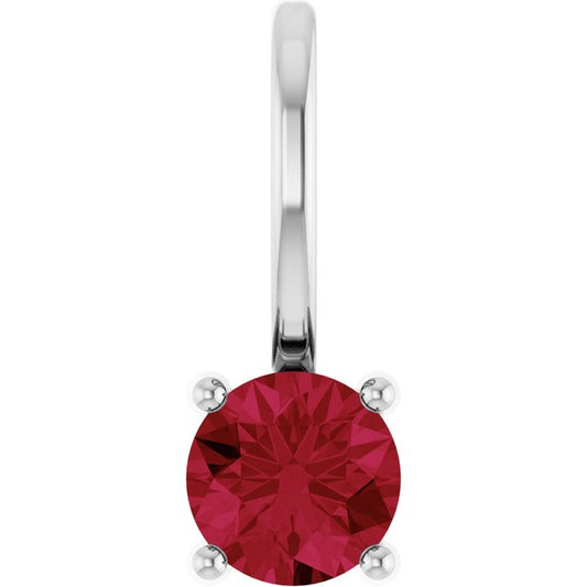 14K White Gold Round 4 Mm Polished Lab-Grown Ruby Charm/Pendant