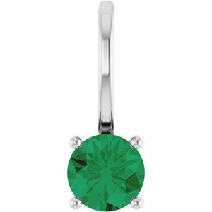 14K White Gold Round 4 Mm Lab Grown Emerald Pendant