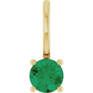 14K Yellow Gold Round 4 Mm Lab Grown Emerald Pendant