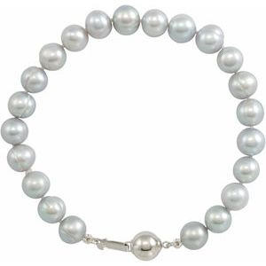 Sterling Silver Pearl 8.0-9.0 Mm  Cultured Gray Freshwater Pearl Bracelet, Length: 7.5 In