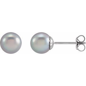 14K White Gold Pearl 6.5-7.0 Mm Cultured Gray Freshwater Pearl Earrings