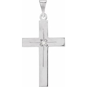 14K White Gold Round 22 X 13.8 Mm 1.3Mm Gh I1 .01 Ct Natural Diamond Cross Pendant