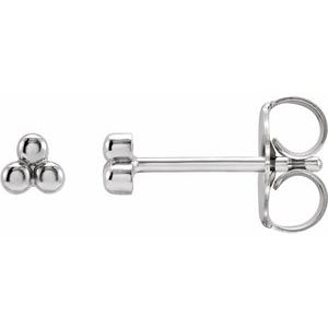 14K Yellow Or White Or Rose Gold Or Sterling Silver Or Platinum 3.2 X 3 Mm Pair Friction Backs Included .37 In Polished 3 Beads Stud Earrings