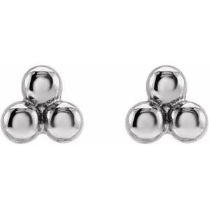 14K Yellow Or White Or Rose Gold Or Sterling Silver Or Platinum 3.2 X 3 Mm Pair Friction Backs Included .37 In Polished 3 Beads Stud Earrings