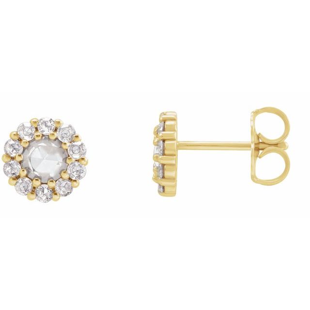 14K Yellow Gold 4 Mm Round Friction Back Polished 1/2 Ctw Rose-Cut Natural Diamond Halo-Style Earring