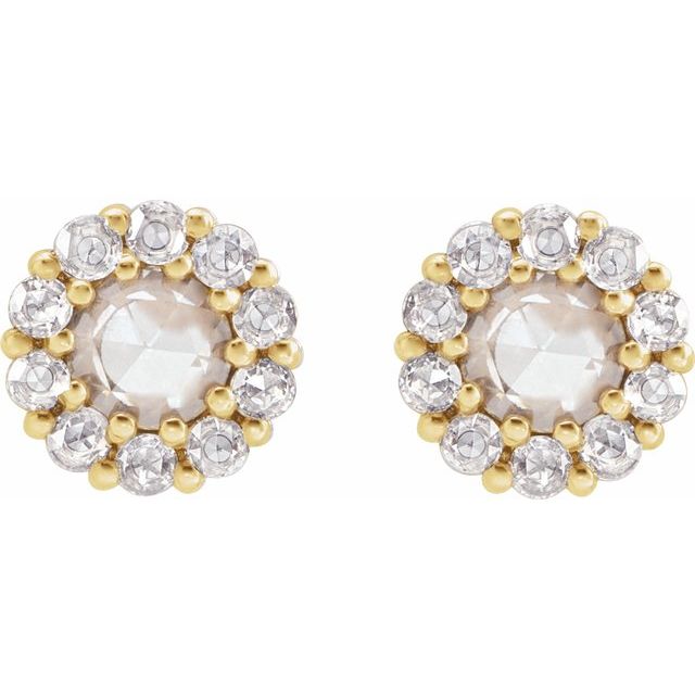 14K Yellow Gold 4 Mm Round Friction Back Polished 1/2 Ctw Rose-Cut Natural Diamond Halo-Style Earring
