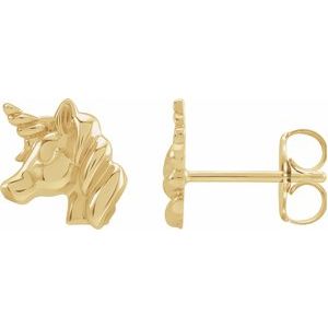 14K Yellow Gold 7.24 X 6.74 Mm Pair Friction Backs Polished Unicorn Earrings