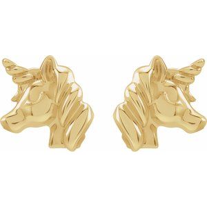 14K Yellow Gold 7.24 X 6.74 Mm Pair Friction Backs Polished Unicorn Earrings