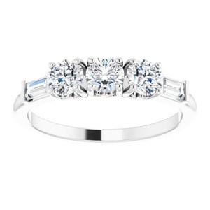 14K White Gold Natural Diamond Round 4 Mm Natural Diamond Polished 9/10 Ctw Natural Diamond Three-Stone Anniversary Band Size 7