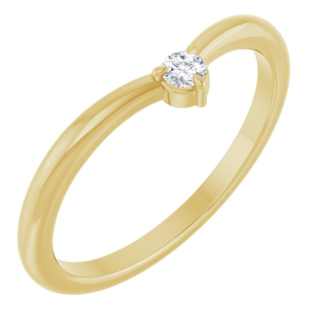 14K Yellow Gold Round 2.5 Mm Polished .06 Ctw Natural Diamond Stackable Ring, Size 7