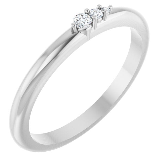 14K White Gold Round 2 Mm Polished .05 Ctw Natural Diamond Graduated Stackable Ring, Size 7